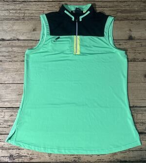 DKNY GOLF Wonens Size M Neon Green Colorblock Sleeveless 1/4 Zip Golf Shirt